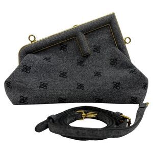 Fendi Small Fendi First Bag FF Karligraphy Flannel Shoulder Bag in Grey Wool